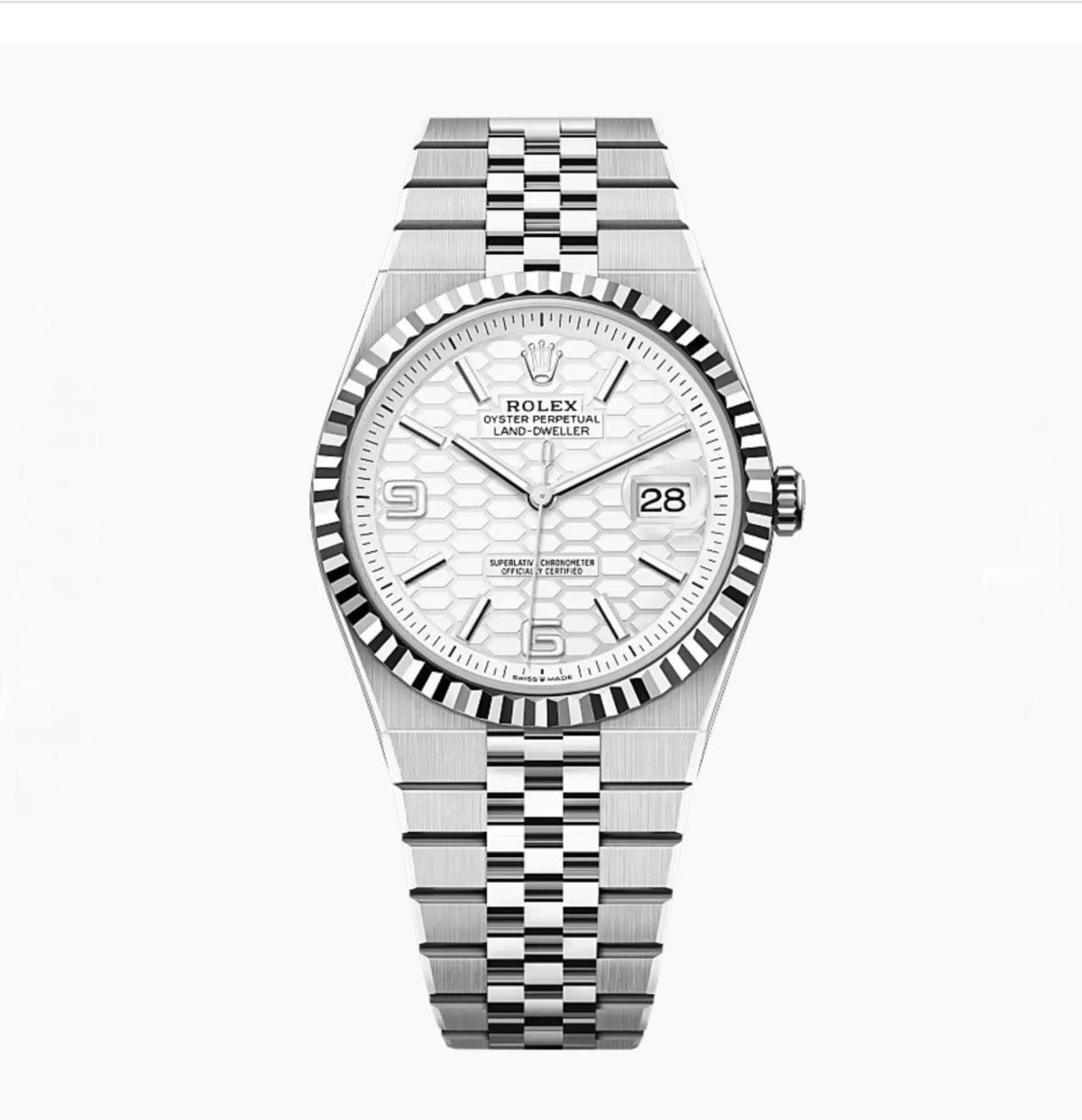 שעון Rolex Land-Dweller 40 עם לוח בהיר, מסגרת מחורצת וצמיד משולב