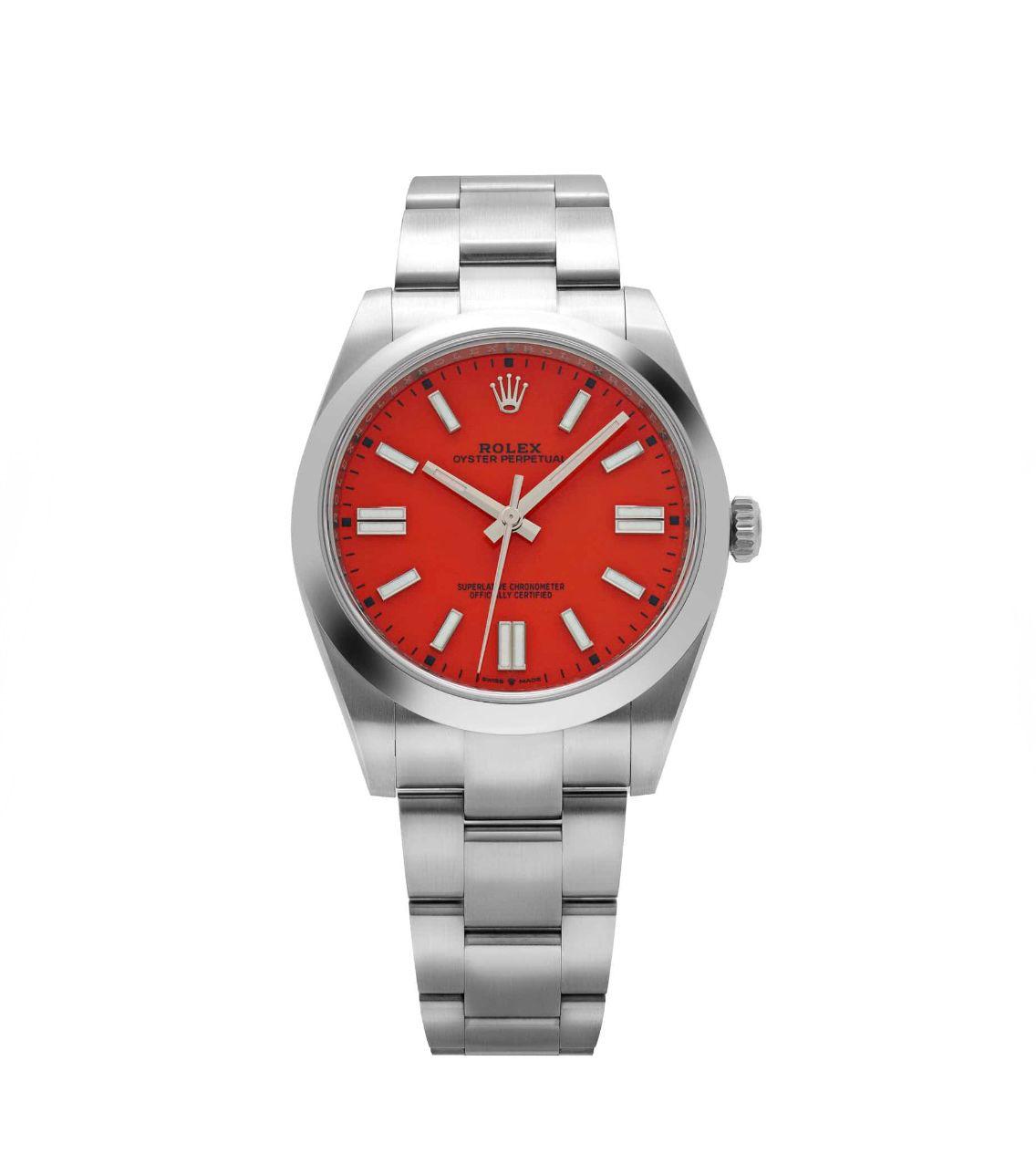 שעון Rolex Oyster Perpetual 41 עם לוח Coral Red אדום בפלדת Oystersteel