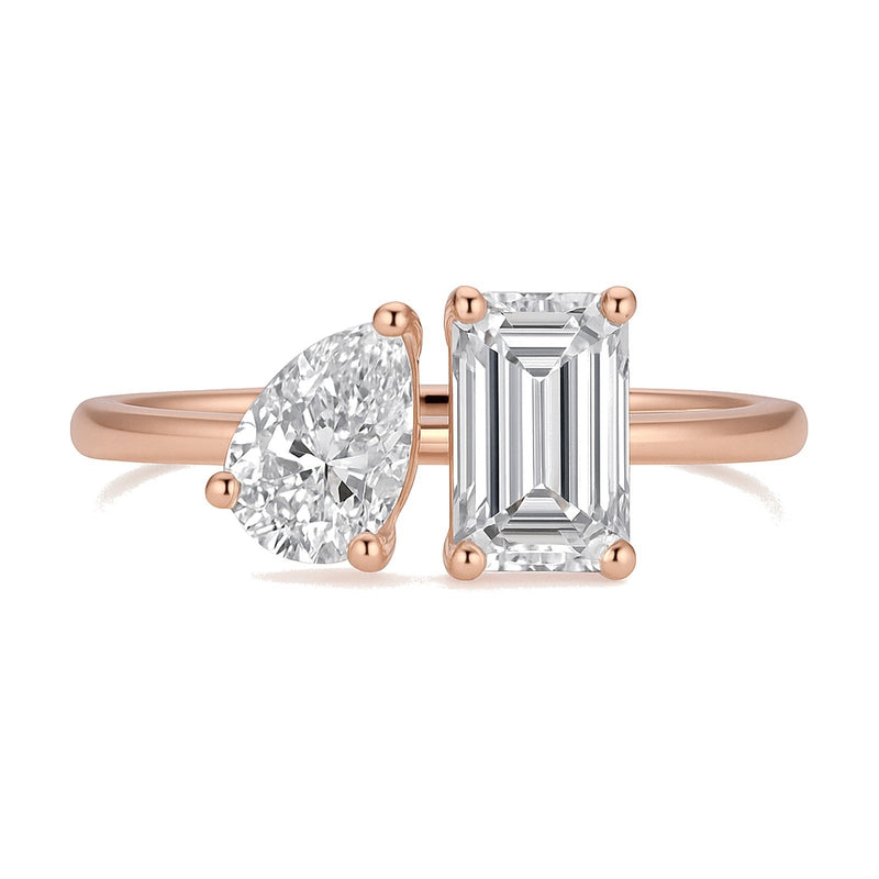 Elena ring in 14K rose gold with an emerald-cut lab-grown diamond
