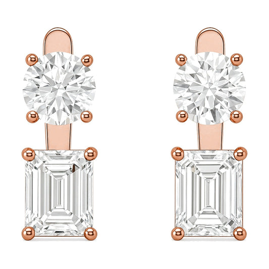 Perla earrings in 14K rose gold with an emerald-cut lab-grown diamond