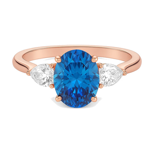 Nadine ring in 14K rose gold with a fancy blue oval-cut lab-grown diamond