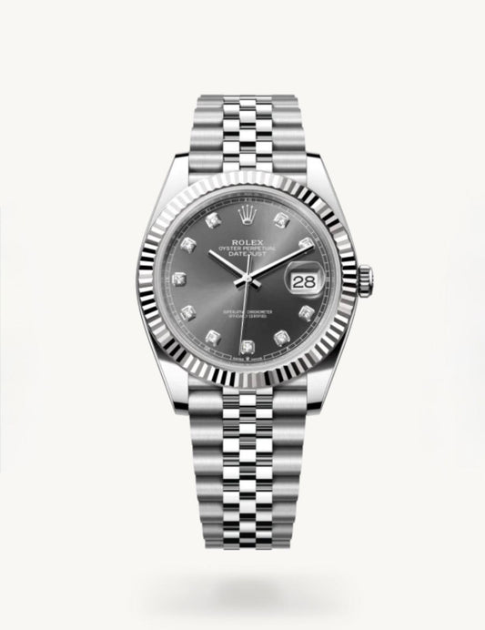 Rolex Datejust 41 with a diamond-set rhodium dial, fluted bezel and Jubilee bracelet