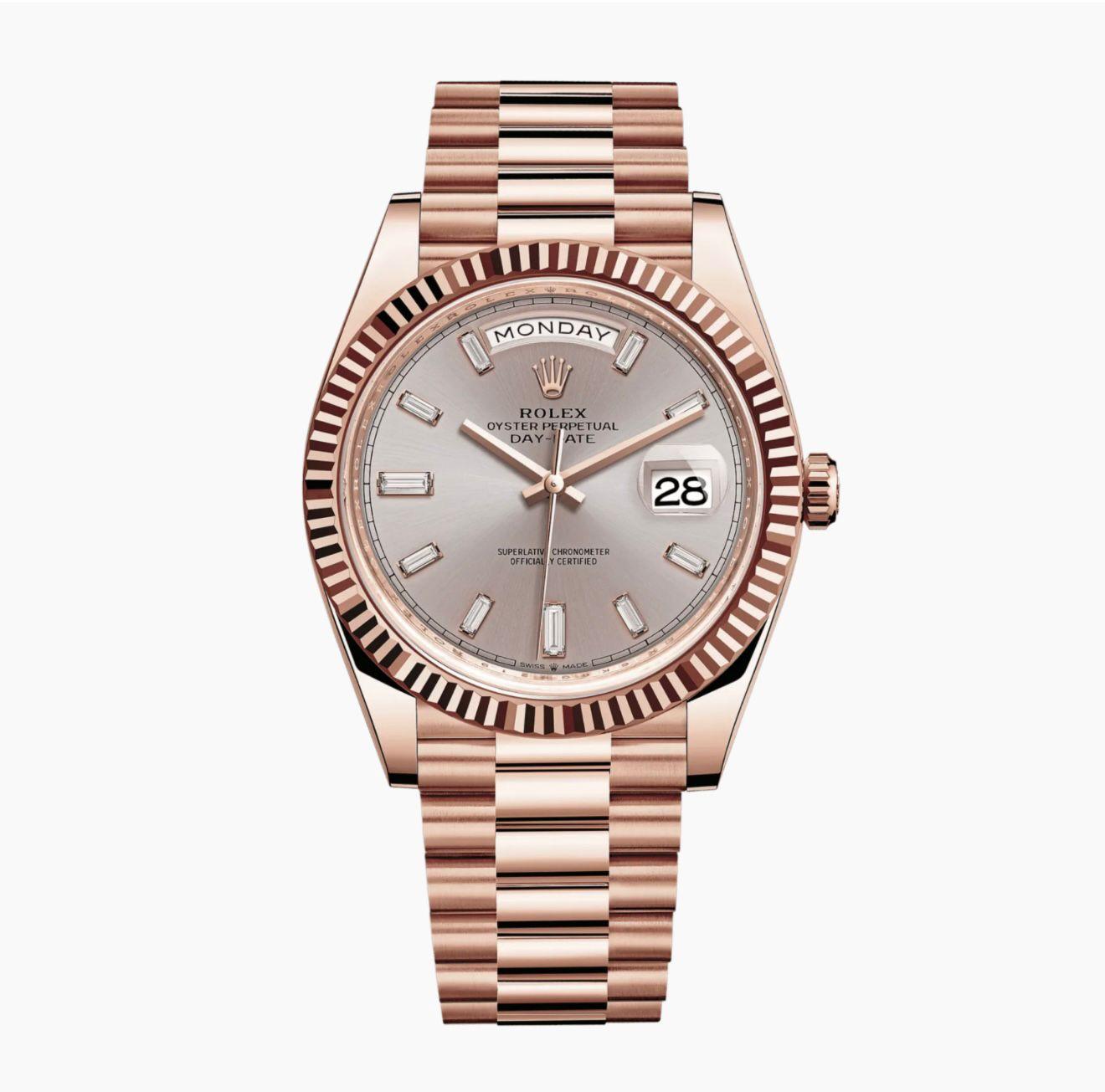 שעון Rolex Day-Date 36 מזהב ורוד עם לוח ורדרד וצמיד President