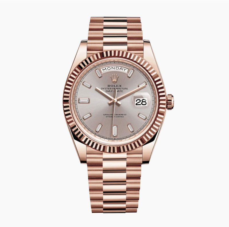 שעון Rolex Day-Date 36 מזהב ורוד עם לוח ורדרד וצמיד President