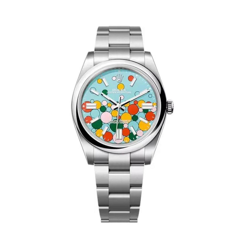 שעון Rolex Oyster Perpetual 41 Celebration עם לוח טורקיז ובועות צבעוניות